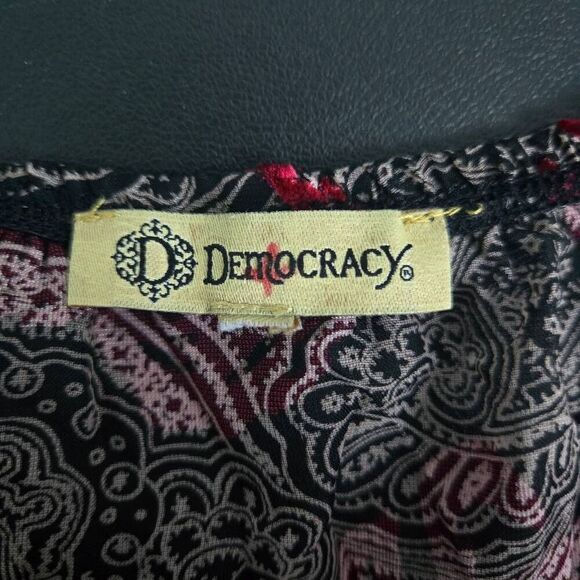 Democracy Womens Velvet Burnout Sheer Top 2X Red Black Off Shoulder Whimsigoth - Picture 5 of 8